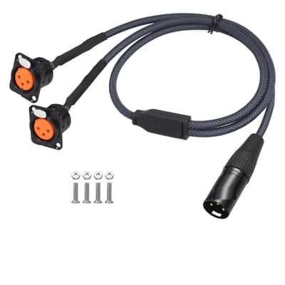 XLR Pass Through Cable Splitter, Dual Female Panel Mount to 1 Male Connector Adapter Y Cable, Mic Feed/Pass Thru Converter for Stage Box, Patch Panel, Floor Box 2 feet(2F D-Type to M) image 1