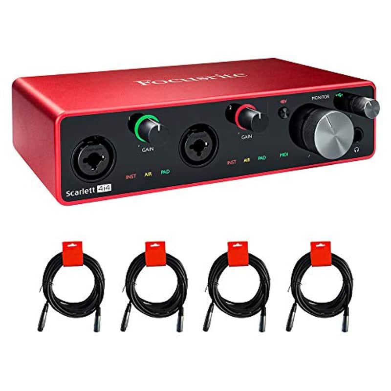 Focusrite Scarlett 4i4 USB Audio/MIDI Interface (3rd Gen) Bundle with 4x XLR-XLR Cable image 1