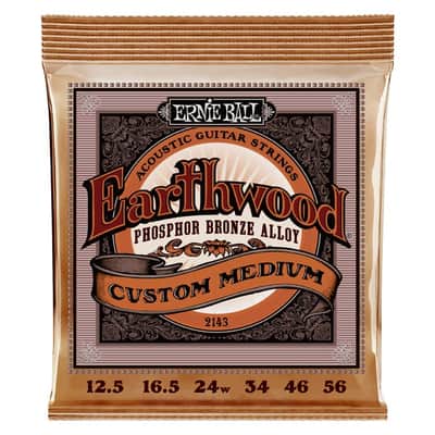 Immagine Earthwood Custom Medium Phosphor Bronze Acoustic Guitar String Set 12.5-56 Gauge 92%-Cu+7.7%-Zn+0.3%-P Wnd-Wire Wrap Over High-C Steel Hex-Core 'A TRUE MED-HVY Acous-Folk Gtr-Set' - 1