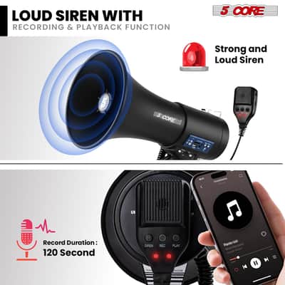 5 Core Megaphone 50W Bluetooth Rechargeable Bullhorn 1100 Yards Loud Siren for Soccer Baseball Coach image 4
