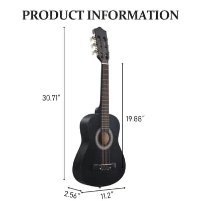 Cxxss Matte Black 30-inch Round Acoustic Guitar with Picks, Strings, Capo, Case, Tuner, and Strap image 2