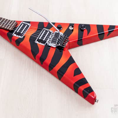 1980s Aria Pro II XX Deluxe Flying V Partscaster Orange With Black Zebra, Japan Matsumoku image 9