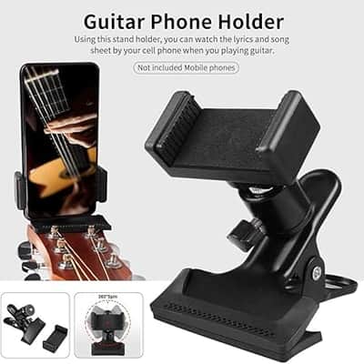 Guitar Head Clip Guitar Phone Holder Smartphone Guitar Capo 360 Rotation Headstock Cell Phone Clamp Clip Mount for Electric or Acoustic Guitars, Fits Smartphone with 2.16in-2.95in image 5