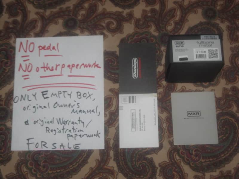 very lightly handled / mostly very clean MXR EMPTY BOX for M116 Fullbore Metal Distortion (NO pedal) + original Instructions & original Warranty / Registration (2010s-2020s) BOX: black cardboard with silver color MRX logo / LABELS: gray & black image 1