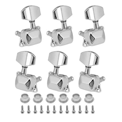 3R3L Semi Closed Guitar Tuner String Tuning Pole Head Set Folk Guitar Knobs Acoustic Electric Guitar Locking Tuner Silver String Tuning Foot Keys Machine Head Set image 2