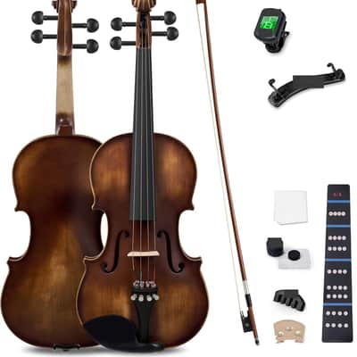 Violin 4/4 Full Size Set, Varnish Fiddle Solid Wood for Professional Adults Senior Intermediate Beginners Student Starter Acoustic Violins Kit Outfit with Ebony Fitted, Hard Case, Right Handed image 3