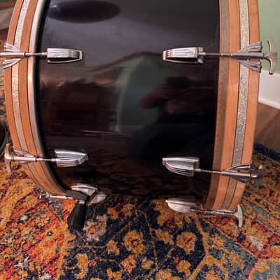 Ludwig 70's Quadra Plus Drum Set Black  Vintage Blue & Olive Badge Read Listing image 23