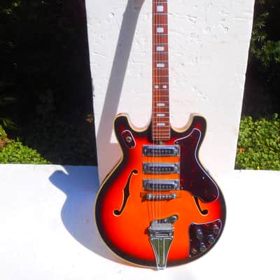 Teisco  Archtop Semi Hollow Body Guitar, 1960's, Sunburst, 3 PU's, Very Fancy image 1