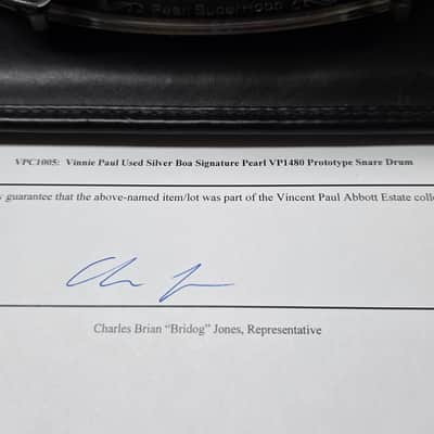 VINNIE PAUL'S PROTOTYPE Pearl Pantera Signature Snare Drum - 1 of 1 Artist Owned Collector - Money Green Python Snakeskin Vinnie Paul VP1480 14x8" Signed COA Dimebag Darrell Dime image 8