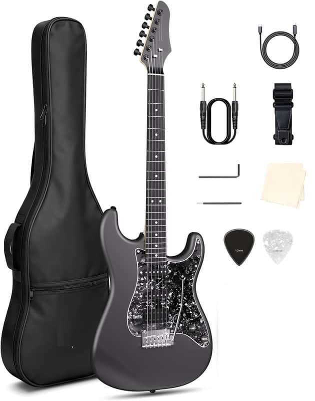 Electric Guitar with Built-in DSP Effects, 4 Presets, USB-C Recording, Headphone Output, Custom Ceramic Pickups, Carbon Fiber Body, with Gig Bag, Strap, Cable & Picks image 1
