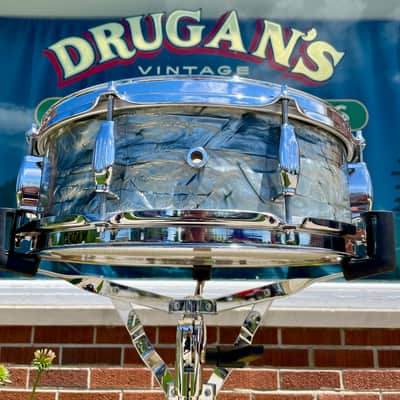 1960s Camco Oaklawn 5x14 Tuxedo Snare Drum Sky Blue Pearl 4 Ply image 6