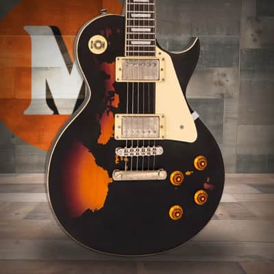 Vintage V100 ICON Electric Guitar ~ Distressed Black Over Sunburst (V100MRBK) image 1