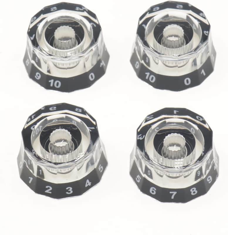 4pcs Clear & Black Lampshade Guitar Knobs | 18 Spline Coarse Split Shaft Volume & Tone Control Knob Set for PRS, Les Paul, SG, LP-Style Electric Guitars image 1
