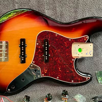 Fender Jazz Bass Body with Noiseless Pickups, Pots, Knobs and Hardware - Sunburst - 2020s image 3