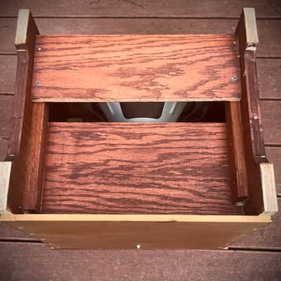 Rotary Connection 1x12 loaded semi open oak guitar speaker cabinet. Vintage Pyle 12” 8 ohm speaker. Vintage unique MCM style. 2026 - Red Oak image 5