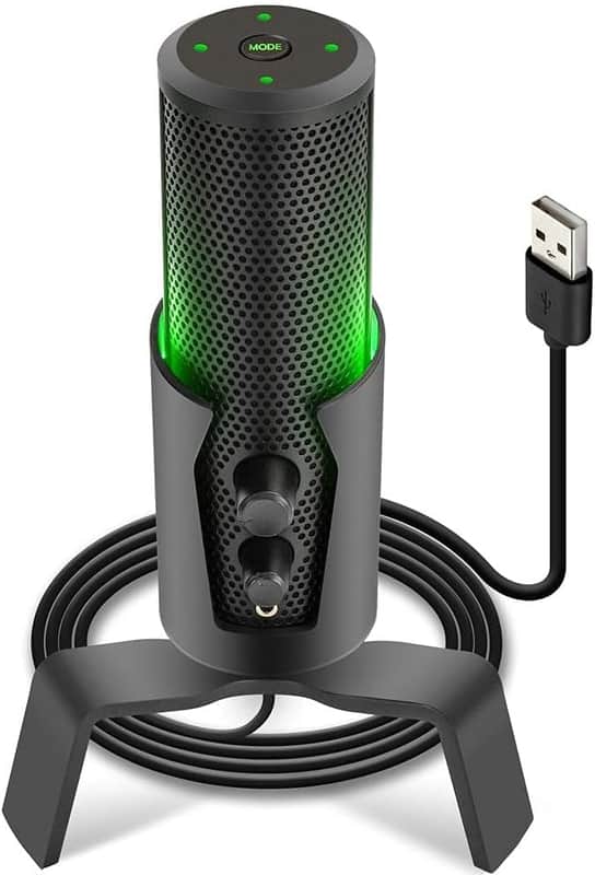 USB Microphone Selectable Pickup Pattern-4 in 1 Polar Pattern Selector Audio Cardioid Condenser Mic w/LED Effect Lights, Podcast Recording Kit for Gaming Streaming Podcasting image 1