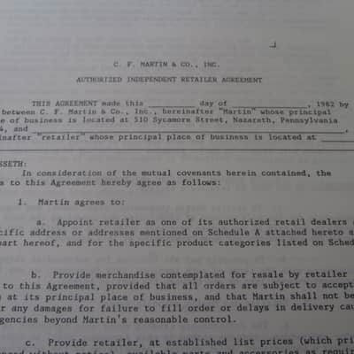 Vintage 1982 C. F. Martin Guitar Authorized Dealer Agreement! Super Rare, Original Case Candy! image 2