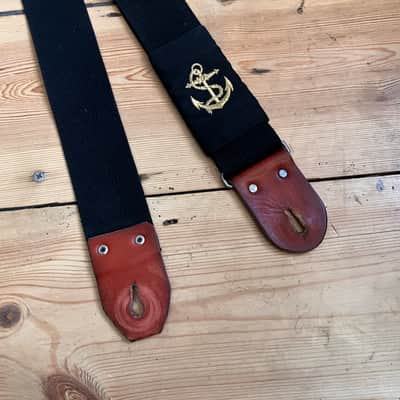 Unbranded Nylon Guitar Strap with Leather Ends & Embroided Nautical Gold Anchor Navy image 3