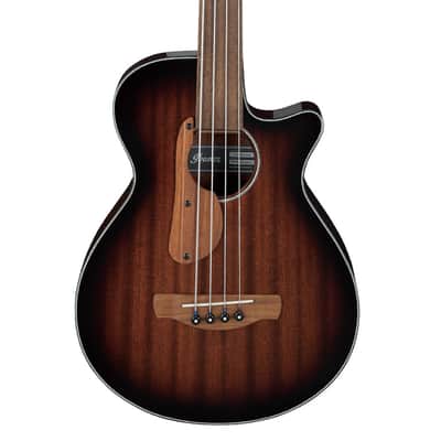 Ibanez AEGB24FEMHS Auditorium A/E Fretless Bass Guitar - Mahogany Sunburst image 3