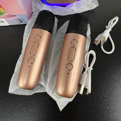 Mini Karaoke Machine – Rose Gold Bluetooth Speaker with 2 Wireless Mics & Colorful Lights image 2