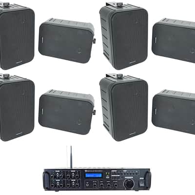 Rockville Rock Zone 8 Ch. Receiver+(16) Black 6.5" Wall Speakers For Restaurant image 1