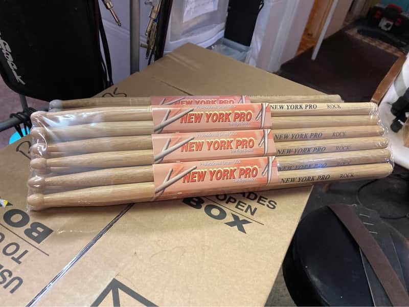 NEW OLD STOCK drum sticks ROCK Nylon Tip - New York Pro Solid Hickory Drumsticks image 1