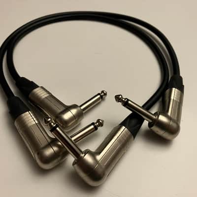 Pair (2x) of 18" (1.5 ft) Instrument / Pedalboard Patch Cables - Canare GS-6 w/  Neutrik 1/4" TS Right Angle (NP2RX) Nickel Plugs - Compare to Mogami image 1