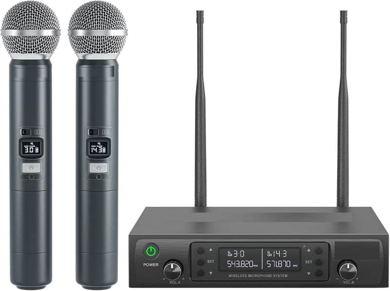 Wireless Microphone System, Dual Wireless Mics,w/ 2 Handhelds, Auto Scan,2x100 UHF Frequencies,328ft Range,Dynamic Microphone for Singing, Karaoke, Church image 1