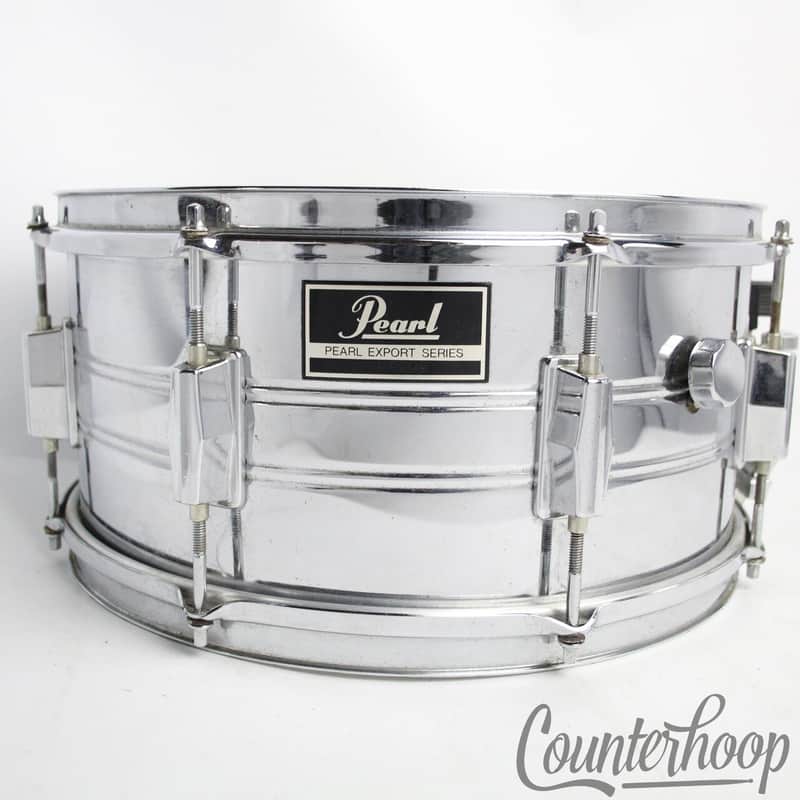*Pearl Export 14x6.5"Snare Drum Steel 8-Lug Chrome Vintage 80s Chrome Complete* image 1