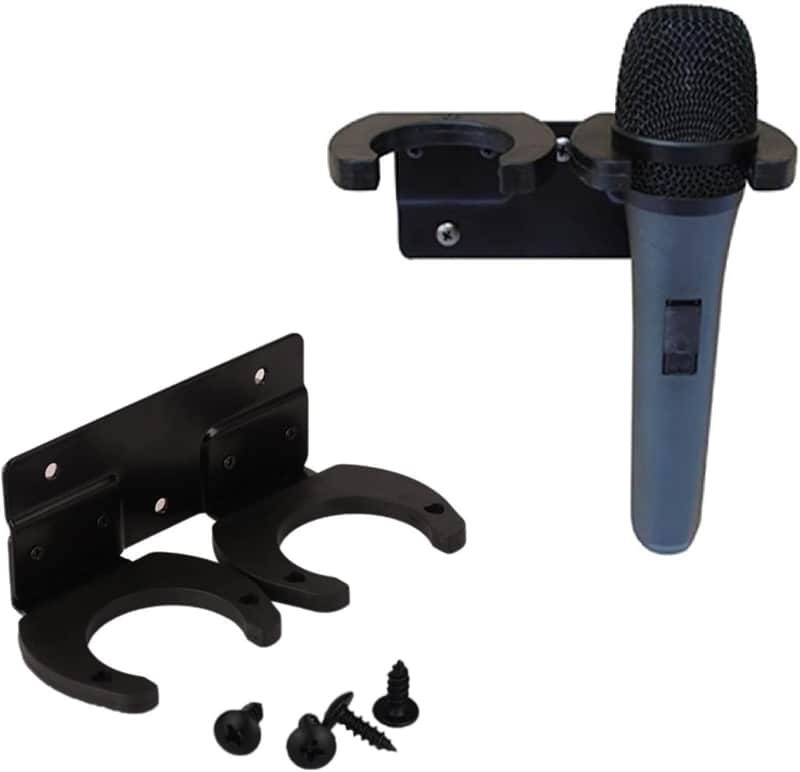 Microphone Holder, Wireless Microphone Holder for Mic Stand Wall Mounted Microphone Hanger Clip Double Hook Stands Holder Bracket Rack Clamp with Screws Microphone Accessories image 1