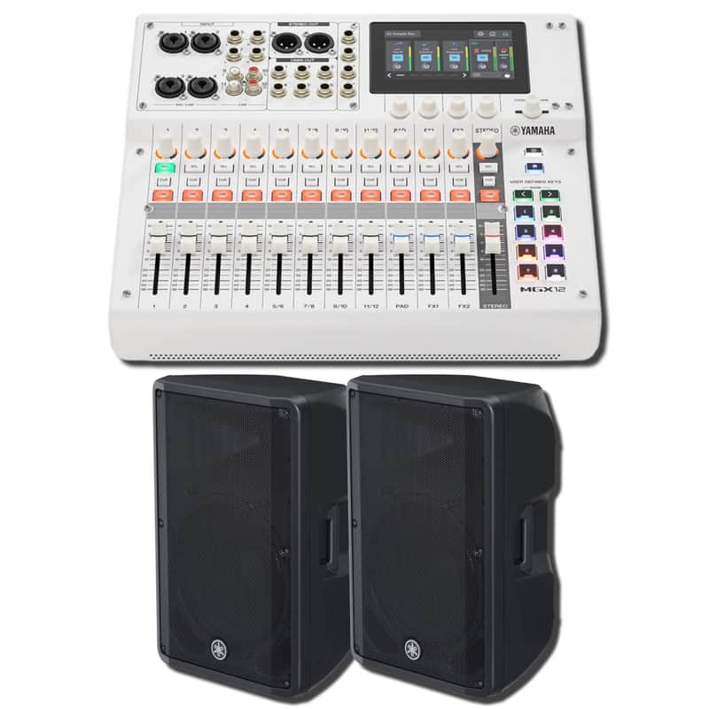 Yamaha MGX12 W 18-Channel Digital Mixing Console Large-Room PA Bundle with Two DBR15 15-Inch 1,000W Powered Loudspeakers imagen 1