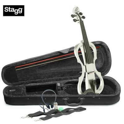 Stagg EVN X-4/4 WH 4/4 Electric Violin Set w/Soft Case, Straps, Bow, Rosin, Headphones & 9V Battery image 1