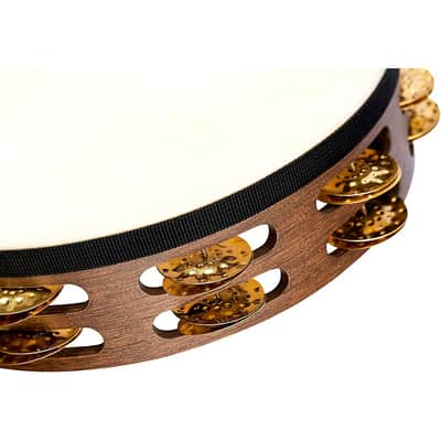 MEINL Vintage Goat-Skin Wood Tambourine Two Rows Brass Jingles Walnut Brown 10 in. image 3