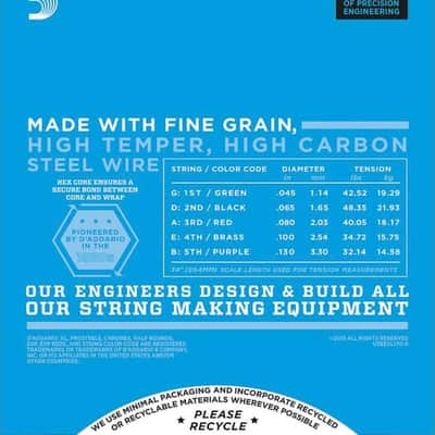 D'Addario EXL170-5 5-String Nickel Wound Bass Strings, Light, 45-130, Long Scale image 3