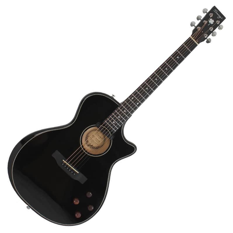 Swing Hybrid-Black All Solid Electric Acoustic Slim Guitar Piezo Magnetic Pickup image 1