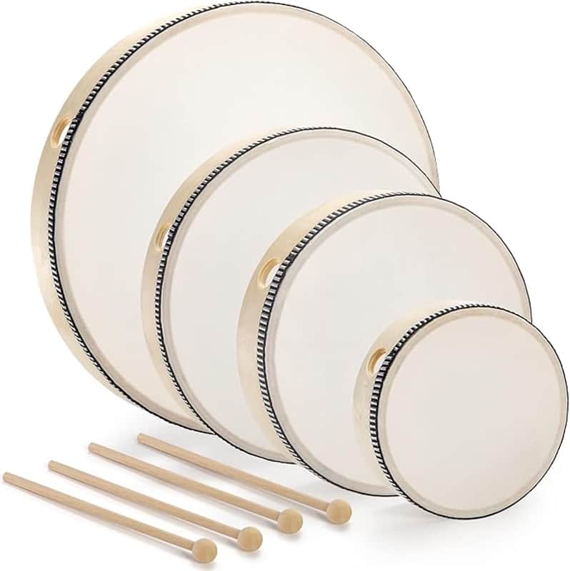 4 Pack Hand Drum 12 Inch 10 Inch 8 Inch 6 Inch Wood Drum Set Musical Percussion Instrument Wooden Frame Drum with Wooden Drum Sticks for Home Party Supplies image 1