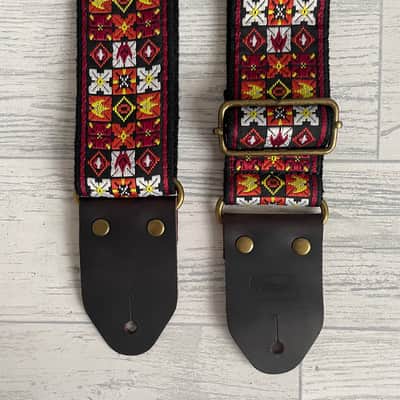 Red black and orange jacquard design guitar strap image 4