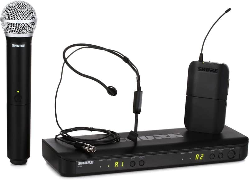 Shure BLX1288/P31 UHF Wireless Microphone System - Perfect for Church, Karaoke, Stage, Vocals - 14-Hour Battery Life, 300 ft Range | Includes Handheld & Headset Mics, Dual Channel Receiver | J11 Band image 1