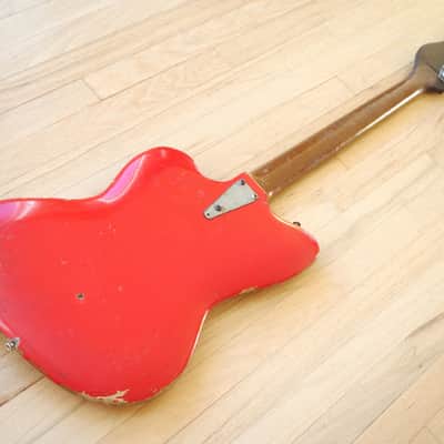 1965 Danelectro Coral Deluxe Vintage Electric Bass Guitar Fiesta Red Full Scale image 14