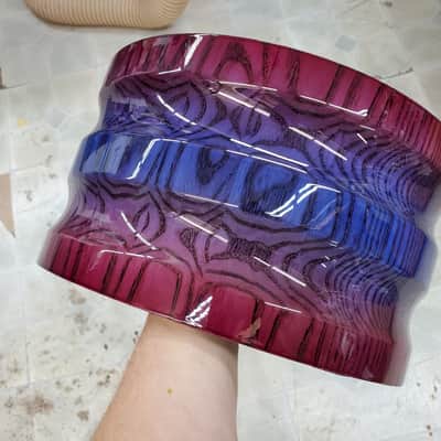 HHG Drums  PRE SALE 13x7 Contoured White Ash Stave Snare  2020 Blue Raspberry High Gloss Burst Lacqu image 2