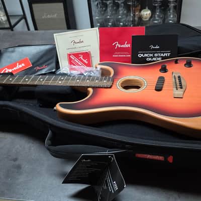 Fender American Acoustasonic Stratocaster 2020 BRAND NEW Sunburst Mahogany Body Spruce Top Semi-Hollow Body USA Fishman Piezo Noiseless Pickup Acoustic-Electric Guitar image 2