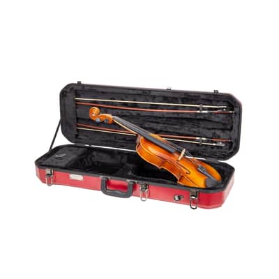 Crossrock 4/4 size Violin Case | ABS Molded Hardshell with Interior Compartment, 2 Bow Holders, Security Lock, and Detachable Straps-Red image 2