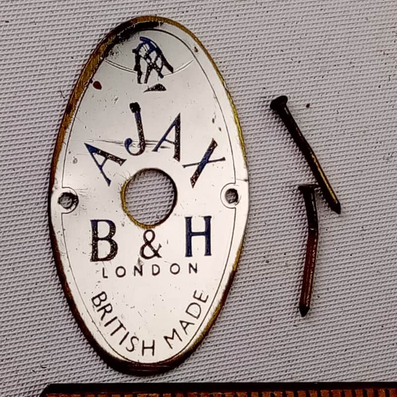 Ajax 50s B&H London British Made Badge Boosey&Hawkes Bass/Snare/Tom Drum Vintage image 1
