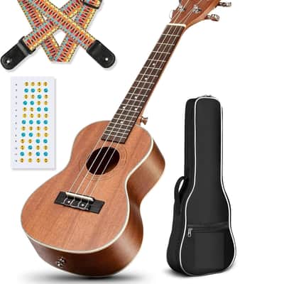 Concert Ukulele Kit Beginner Starter 23 Inch with Gig Bag, Rainbow Strap, Fretboard Stickers, for Adults Sapele image 1