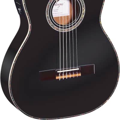 Ortega Guitars RCE145BK Family Series Pro Slim Neck Acoustic Electric Thinline Nylon Classical 6-String Guitar w/ Free Bag, Solid Canadian Engelmann Spruce Top and Mahogany Body, Black Gloss Finish image 1