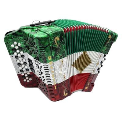 Rossetti 3412-GCF-RWG 3 Row, 3-Switch, 34 Treble, 12 Bass Diatonic Button Accordion in Red/White/Green - G,C,F Tuning image 2