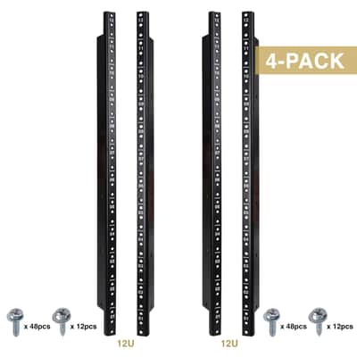 ST-RR-12U / ST-RR-12UX2 | 12U Steel Rack Rails, with Black Powder Coated Finish and Screws, 2-Pack or 4-Pack-ST-RR-12U (2-Pack) image 2