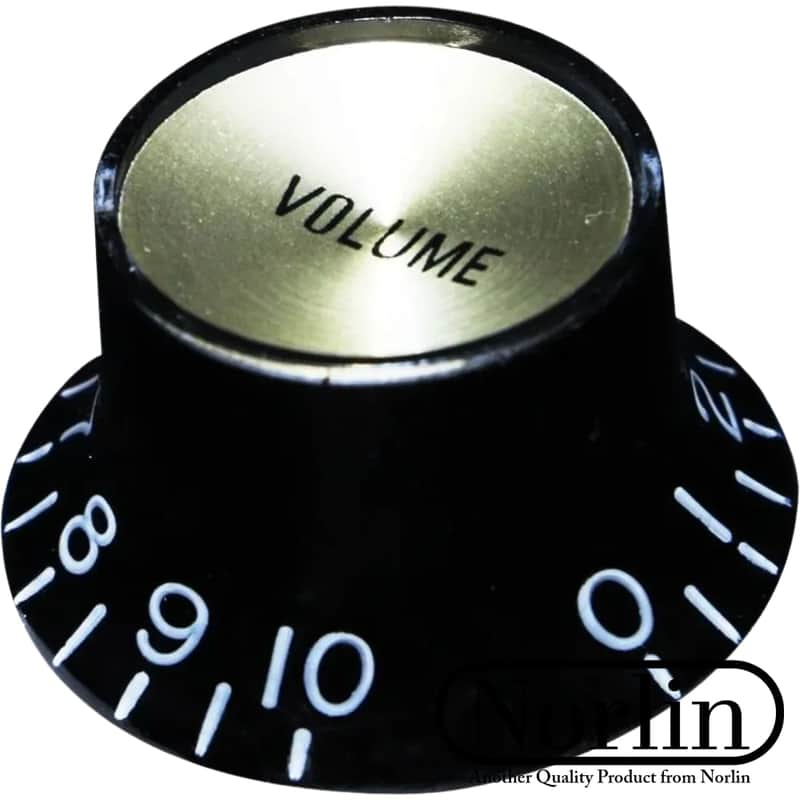 Norlin KB-130VGI Embossed Top Hat Reflector Volume Knob for Gibson® Guitars-Black w/ Gold Inserts image 1