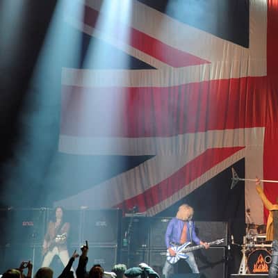Def Leppard's 2013 Union Jack Stage Backdrop. Authenticated! 66'x37.' image 8