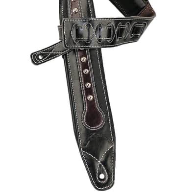 Walker and Williams C-35C Black & Brown Double Padded Leather Guitar Strap with Studs image 2